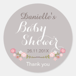 Girls Rustic Floral Baby Shower Favor Sticker