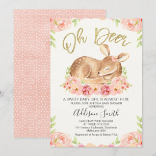 Girls Rustic Floral Deer Baby Shower Invitation