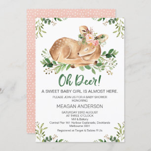 Girls Rustic Oh Deer Baby Shower Invitation