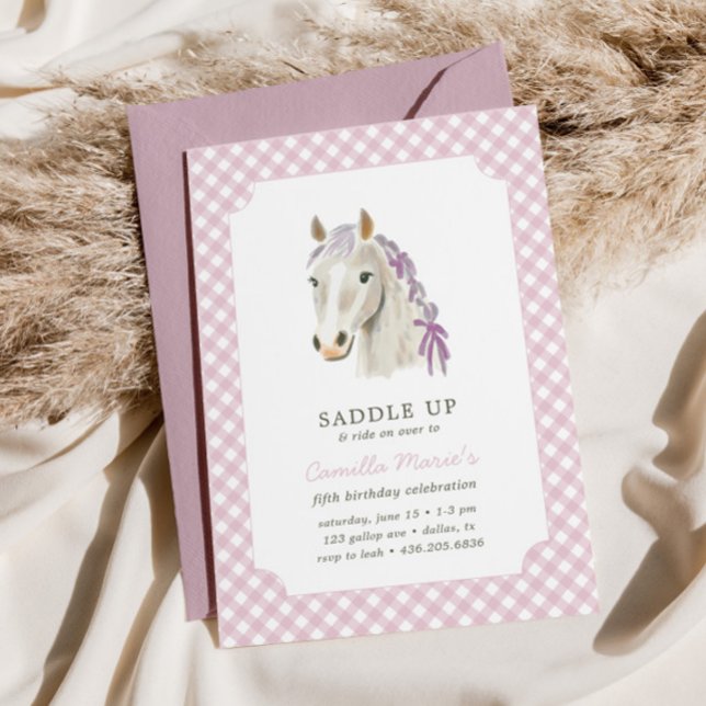 Girls Saddle Up Preppy Pony Horse Pink Birthday  Invitation (Creator Uploaded)
