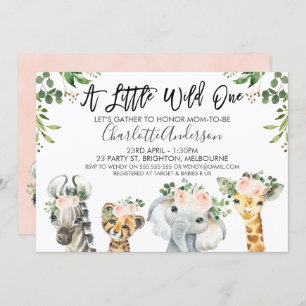 Girls Safari Animals Baby Shower Invitation