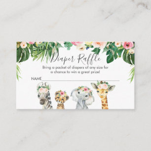Girls Safari Animals Diaper Raffle Card Insert