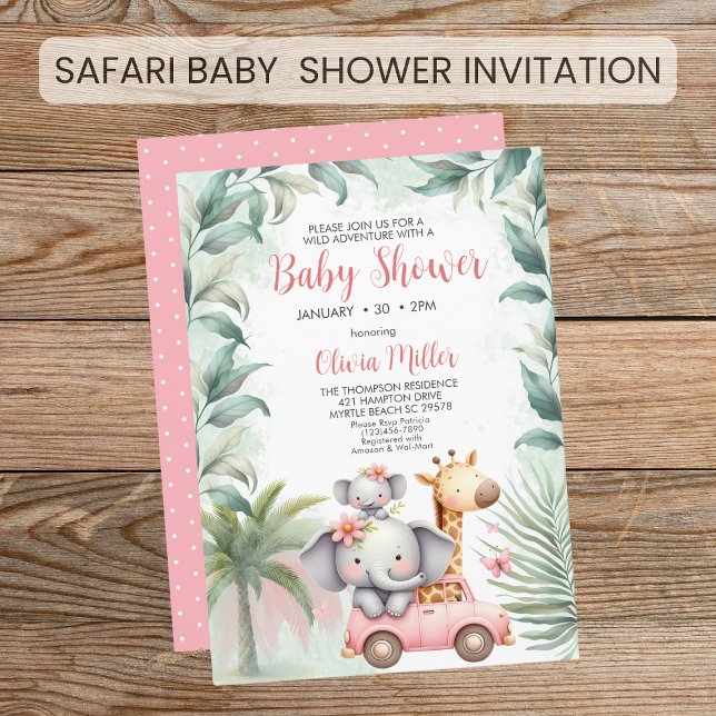 Girls Safari Animals Floral Tropical Baby Shower Invitation (Creator Uploaded)