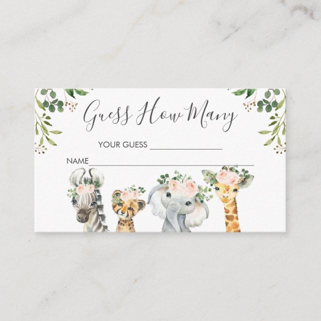 Girls Safari Animals  Guess How Many Card Insert (Front)