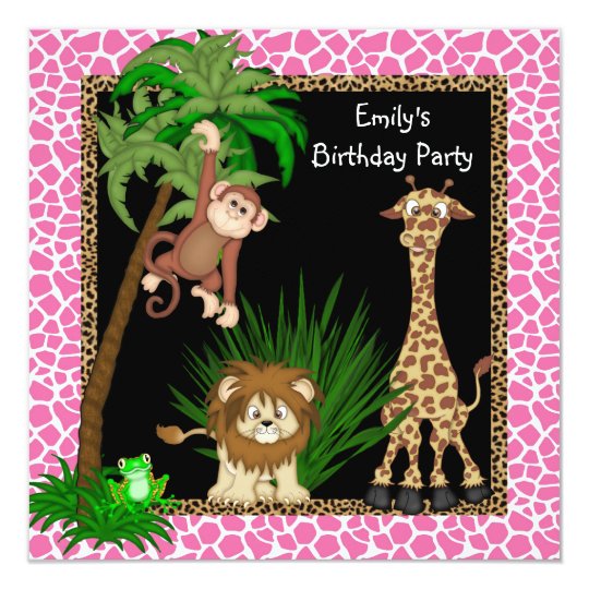 Girls Safari Birthday Party Card