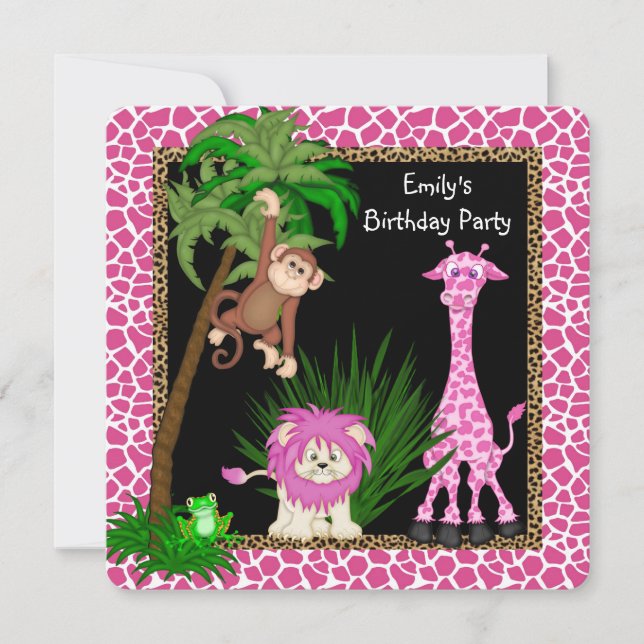 Girls Safari Birthday Party Invitation (Front)