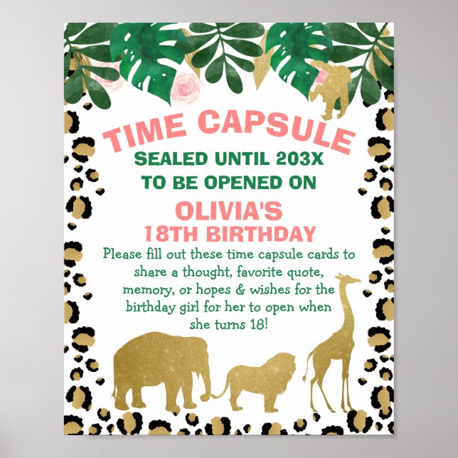 Girls Safari Time Capsule Sign 8x10 inch (Front)