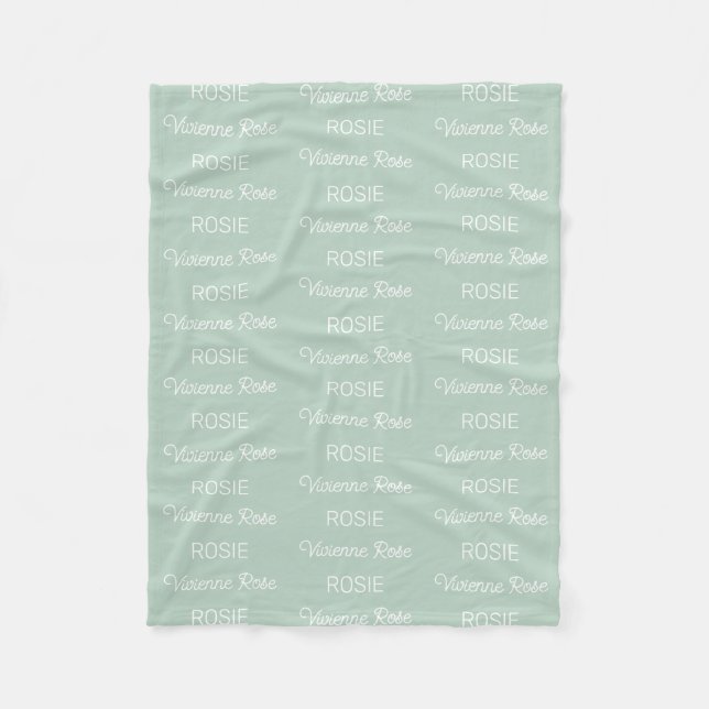 Girls Sage Green Personalised Script Name Fleece Blanket (Front)