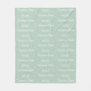 Girls Sage Green Personalised Script Name Fleece Blanket