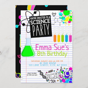 Girl's Science Lab Scientist Party Birthday Invitation