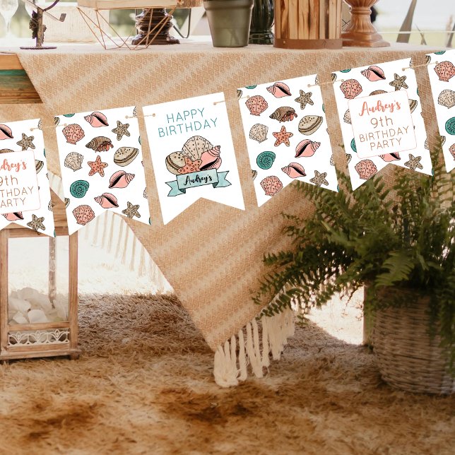 Girls Seashell Beach Birthday Party Bunting (Creator Uploaded)