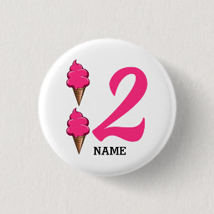 Girls Second Birthday Party Pink Ice Cream 3 Cm Round Badge