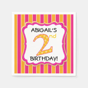 Girl's Second Birthday Pink Orange Stripes Napkin