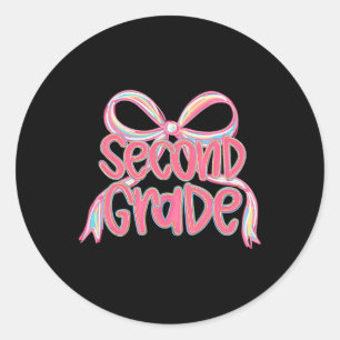 Girls Second Grade Coquette Bow Back To School Tea Classic Round Sticker