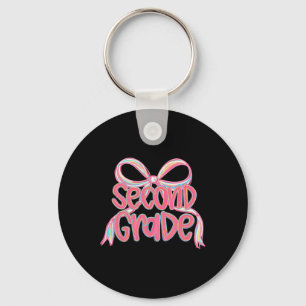 Girls Second Grade Coquette Bow Back To School Tea Key Ring