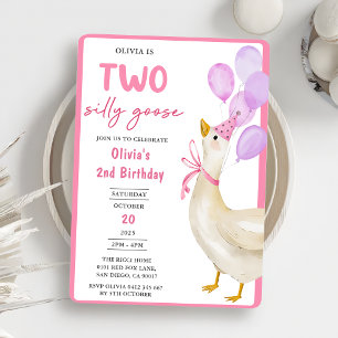 Girls Silly Goose 2nd Birthday Party Invitation