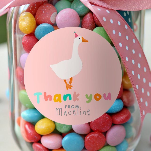 Girls Silly Goose First Birthday Thank You Favour Classic Round Sticker (Creator Uploaded)
