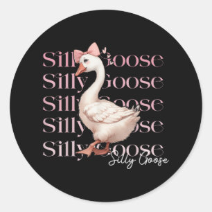 Girls Silly Goose Quirky And Fun Pink Coquette Bow Classic Round Sticker