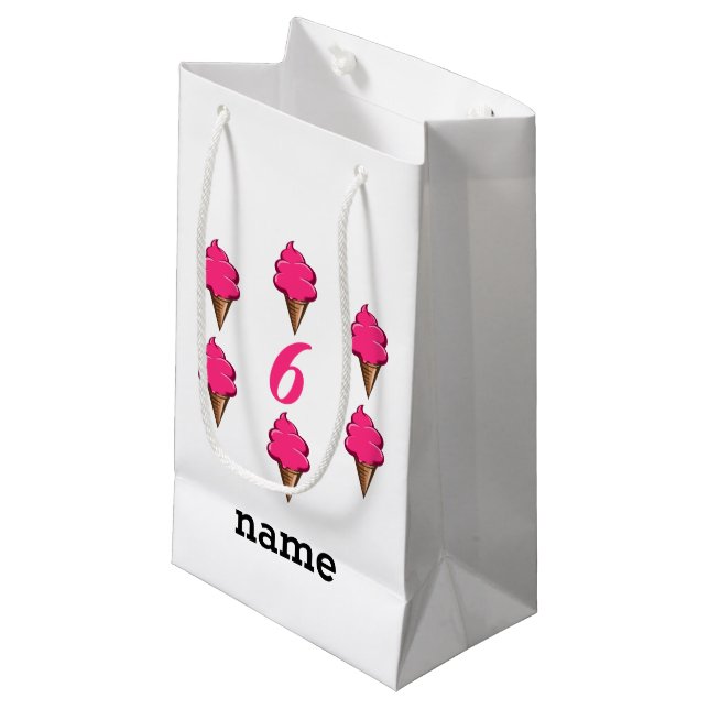 Girls Sixth Birthday Party Pink Ice Cream Small Gift Bag (Front Angled)