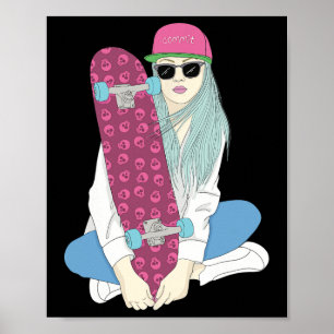 Girls Skate Skateboard Skateboarding Do A Kickflip Poster