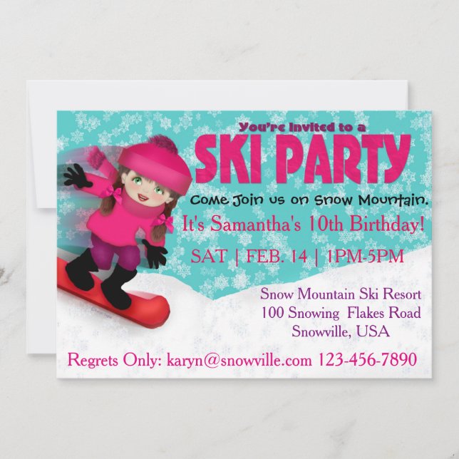 Girls Ski Party Invitation (Front)