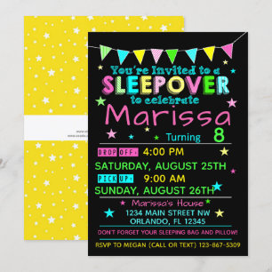Girls Sleepover Birthday Invitation Slumber Party