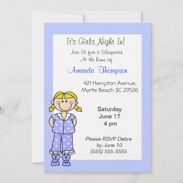 Girls Sleepover  Birthday Invitations (Front)