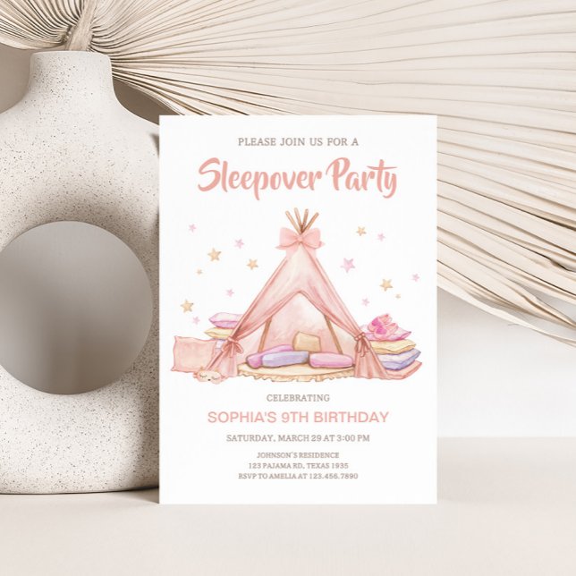 Girls Sleepover Party Birthday Party Invitation (Girls Sleepover Birthday Party Invitation)
