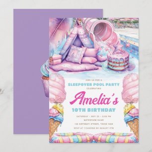 Girls Sleepover Pool Party Invitation
