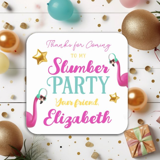 Girls SLEEPOVER Slumber Birthday Party Square Sticker (Creator Uploaded)