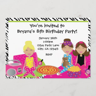 Girls Sleepover Slumber Party Zebra Invitation