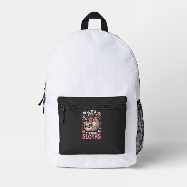 Girls Sloth T-Shirt Printed Backpack (Front)