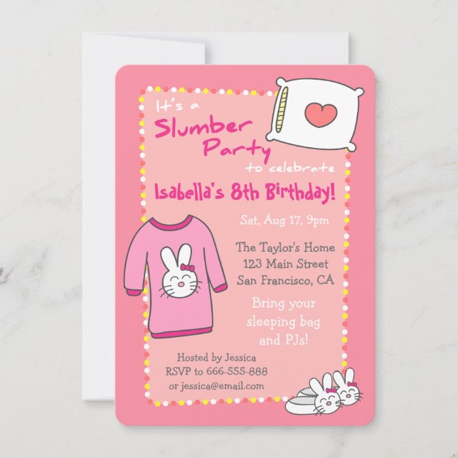 Girls Slumber Birthday Party Sleepover Pyjamas Invitation (Front)