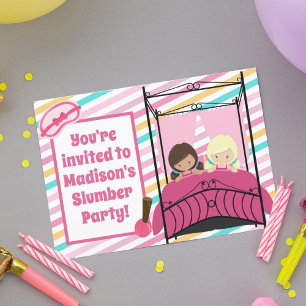 Girls Slumber Party Birthday Pretty Pink Sleepover Invitation