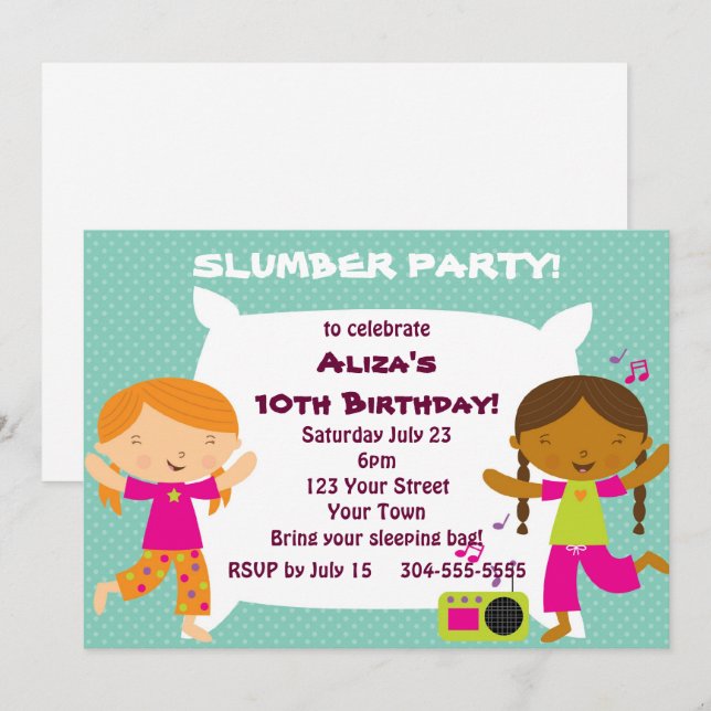 Girls Slumber Party Invitation (Front/Back)