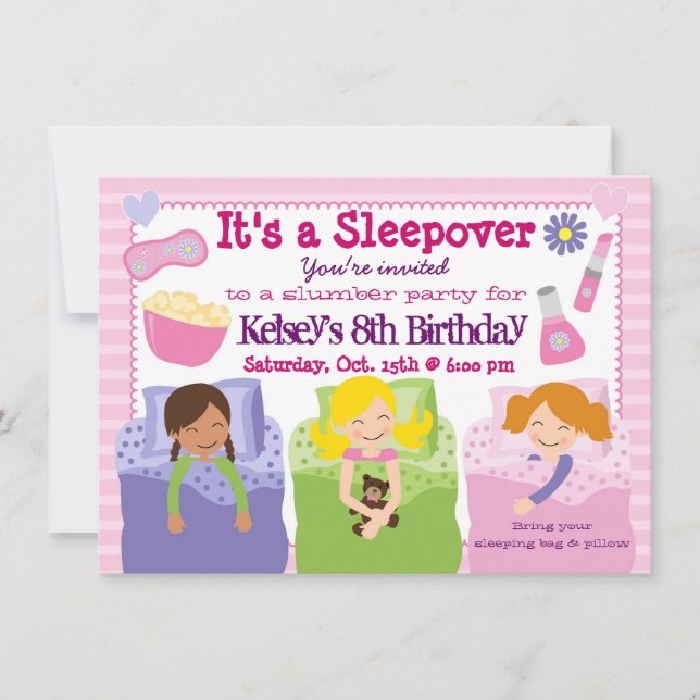 Girls Slumber Party Sleepover Pajama Invitation (Front)