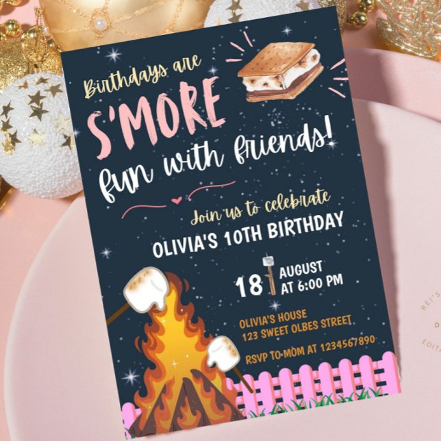 Girls S'more Bonfire Smore Fun Friends Camping Invitation (Creator Uploaded)