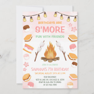 Girls S'more Fun Campfire Smores Birthday Party Invitation