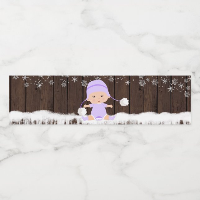 Girls Snowflake Baby Shower Water Bottle Labels (Single Label)