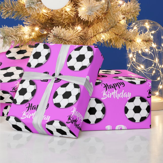 Girls soccer ANY AGE pink birthday | sports theme Wrapping Paper (Holidays)