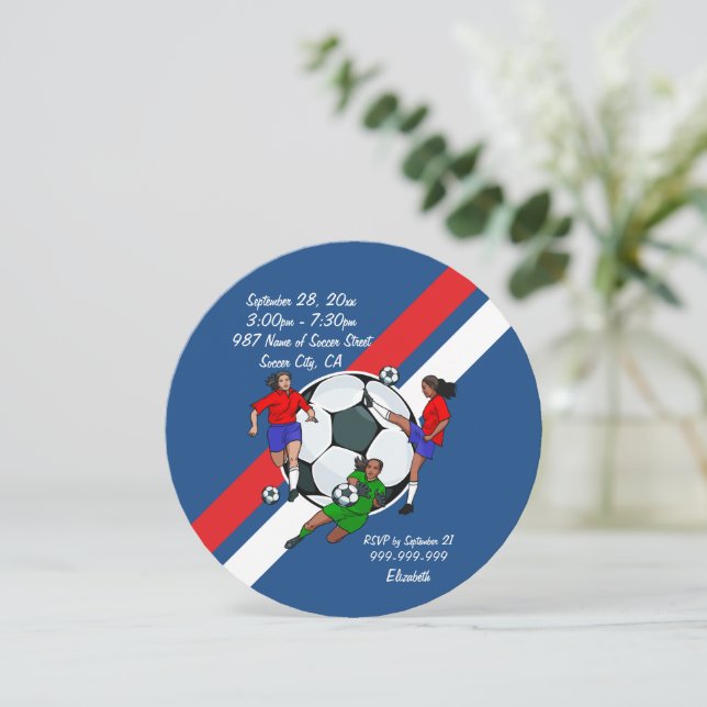 Girls Soccer Ball Birthday Party Invitation (Standing Front)