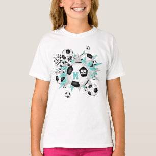 girls soccer ball blowout w lt teal grey stars T-Shirt