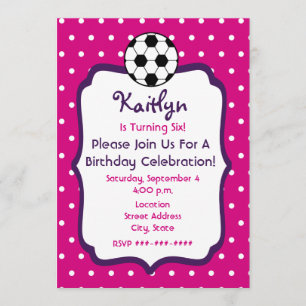 Girls Soccer Birthday Invite- Pink With Purple Invitation