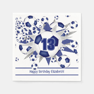 Girls soccer birthday or team party blue  napkin