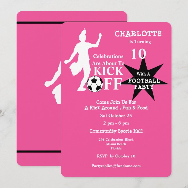 Girls Soccer Birthday Party Invitation (Front/Back)