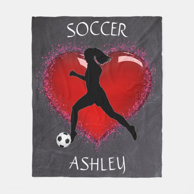 Girls Soccer Chalkboard Heart w/ Name    Fleece Blanket (Front)