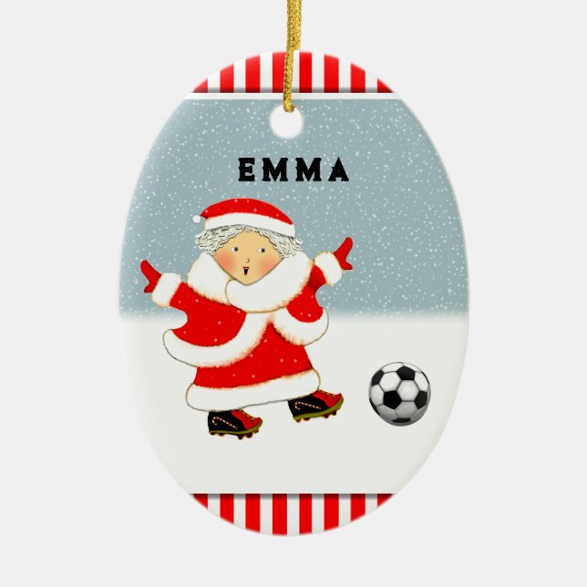 Girls Soccer Christmas Collectable Ceramic Ornament (Front)