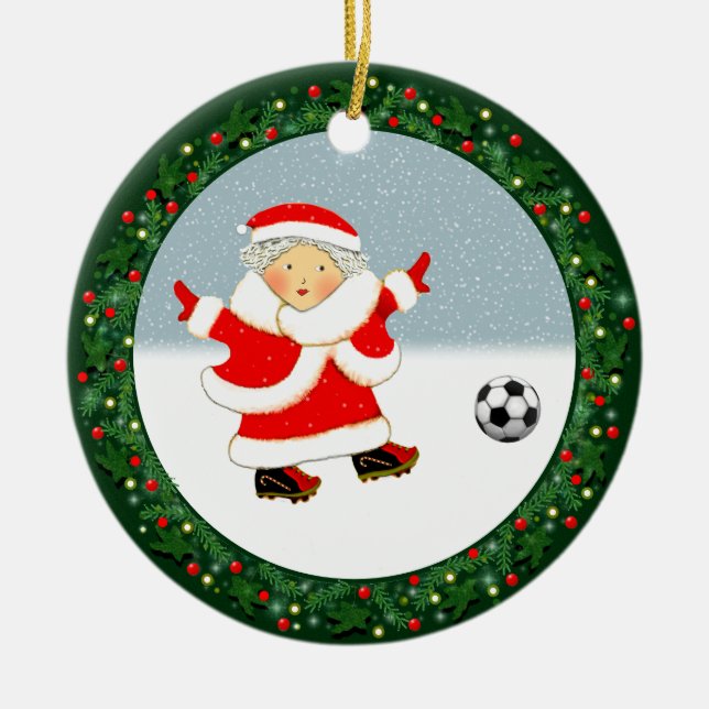 Girls Soccer Christmas Collectable Ceramic Ornament (Front)
