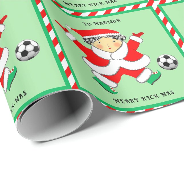 Girls Soccer Christmas Holiday Gift Wrapping Paper (Roll Corner)