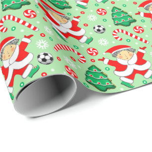 Girls Soccer Christmas Holiday Gift Wrapping Paper